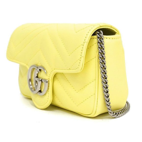 Gucci GG Marmont Quilted Leather Super Mini Bag Shoulder Bag Pastel Yellow - Picture 2 of 6